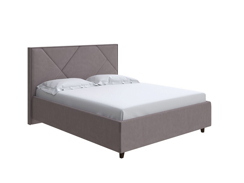 Кровать Tessera Grand 90x200 Ткань: Велюр Casa Лунный - Мягкая кровать с высоким изголовьем и стильными ножками из массива бука