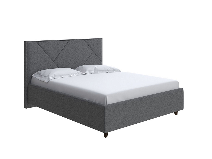 Кровать Tessera Grand 80x190 Ткань: Рогожка Levis 85 Серый - Мягкая кровать с высоким изголовьем и стильными ножками из массива бука