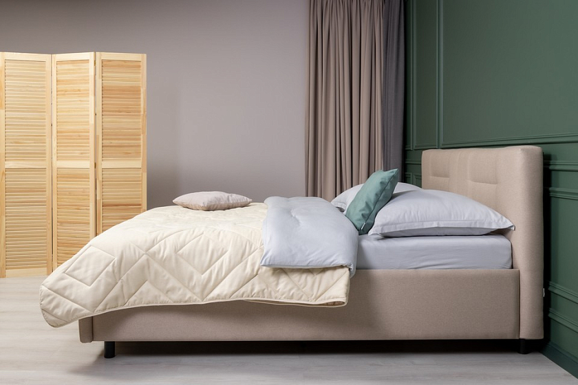 Кровать Nuvola-8 NEW 160x200 Ткань: Велюр Forest 560 Морская волна - Кровать в лаконичном стиле с горизонтальной отстрочкой  в изголовье