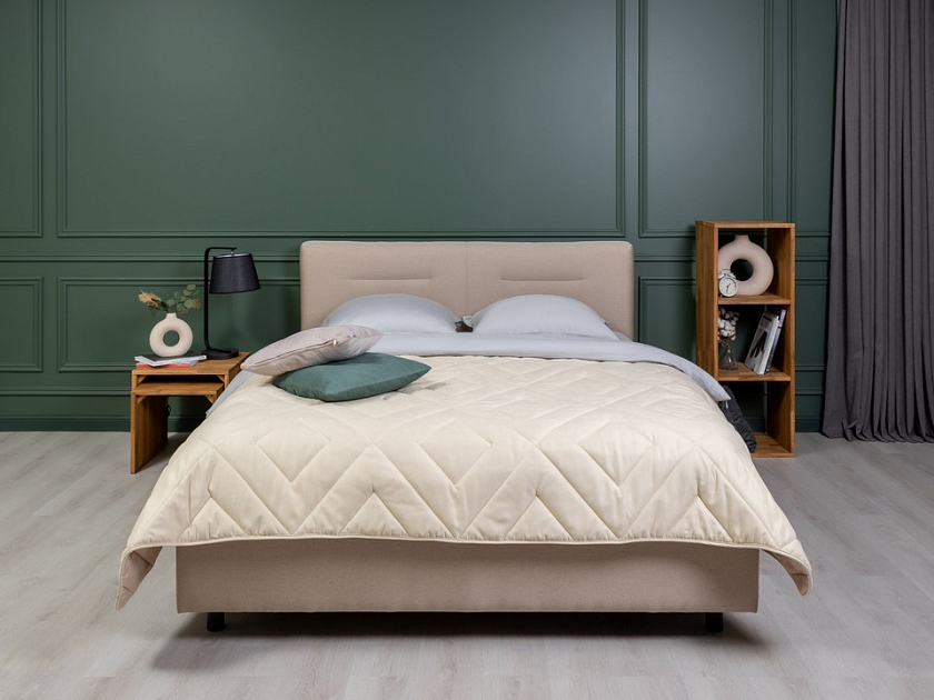 Кровать Nuvola-8 NEW 140x190 Ткань: Рогожка Тетра Яблоко - Кровать в лаконичном стиле с горизонтальной отстрочкой  в изголовье