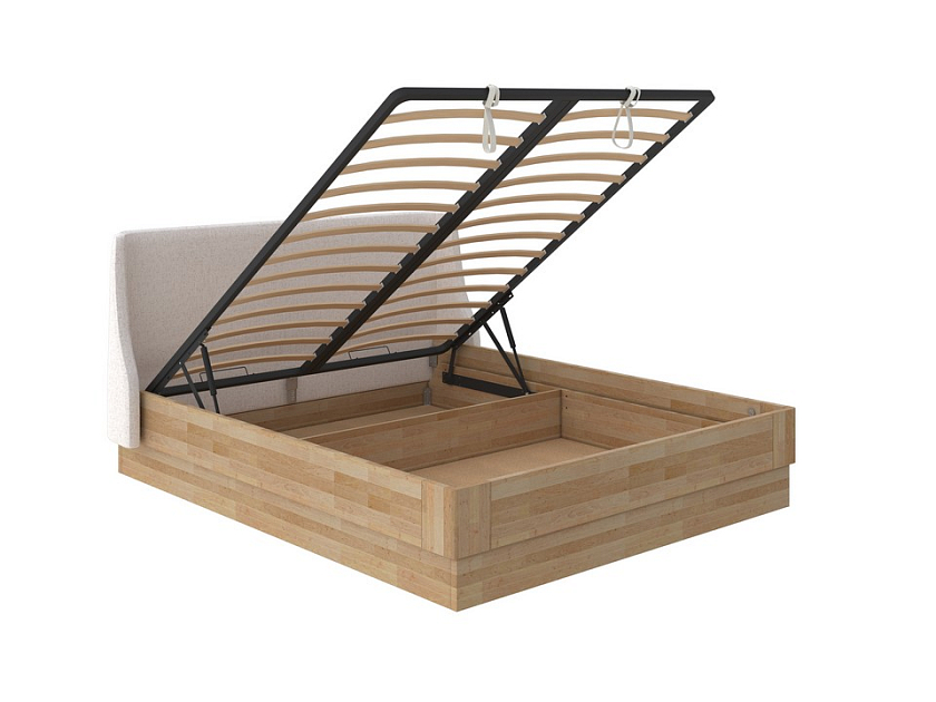 Кровать Lagom Side Wood с подъемным механизмом 200x200 Ткань/Массив Beatto Шампань/Масло-воск Natura (бук) - Кровать со встроенным ПМ механизмом. 