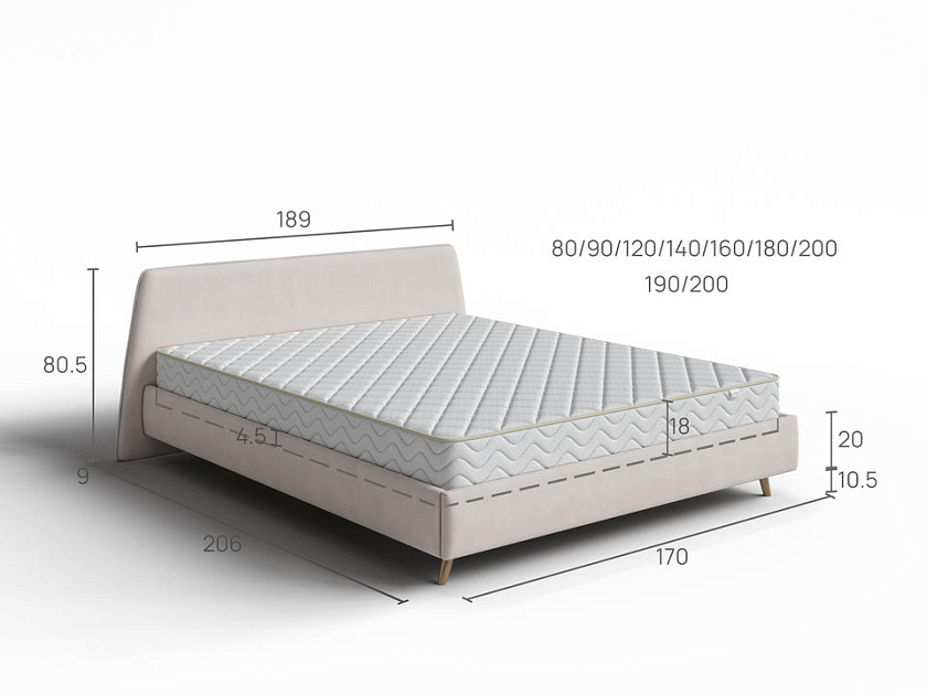Кровать Binni 120x200 Ткань: Велюр Teddy Снежный