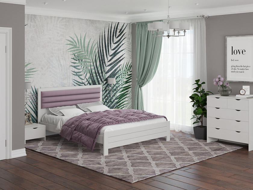 Кровать Prima 90x200 Ткань/Массив Тетра Голубой/Антик (сосна) - Кровать в универсальном дизайне из массива сосны.