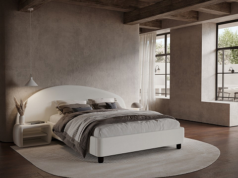 Белая двуспальная кровать Sten Bro Left - Мягкая кровать с округлым изголовьем на левую сторону