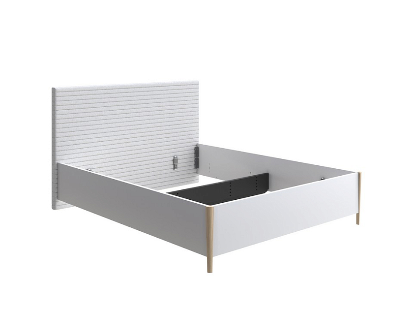 Кровать Rona 90x200  Белый/Лофти Лён - Классическая кровать с геометрической стежкой изголовья