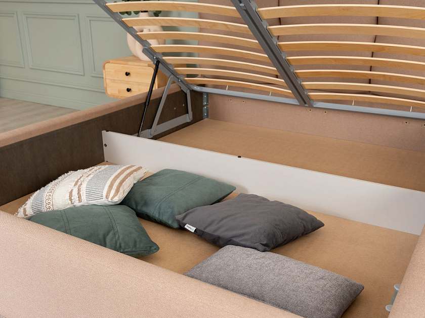 Кровать Malina 80x200 Ткань: Рогожка Тетра Бежевый - Изящная кровать без встроенного основания из массива сосны с мягкими элементами.