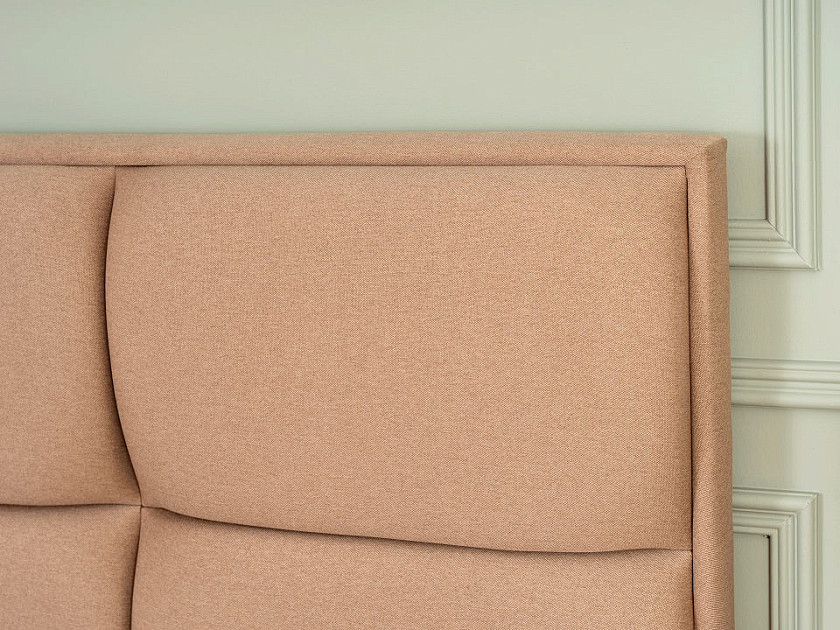 Кровать Malina 200x200 Ткань: Рогожка Тетра Имбирь - Изящная кровать без встроенного основания из массива сосны с мягкими элементами.