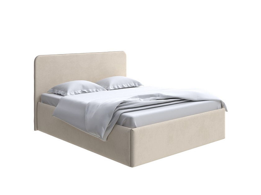 Кровать Mia с подъемным механизмом 160x200 Ткань: Велюр Ultra Песочный - Стильная кровать с подъемным механизмом