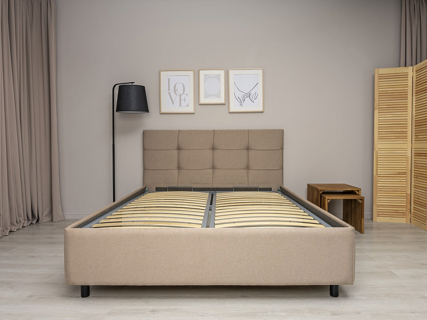 Кровать New Life 200x200 Ткань: Рогожка Тетра Бежевый - Кровать в стиле минимализм с декоративной строчкой