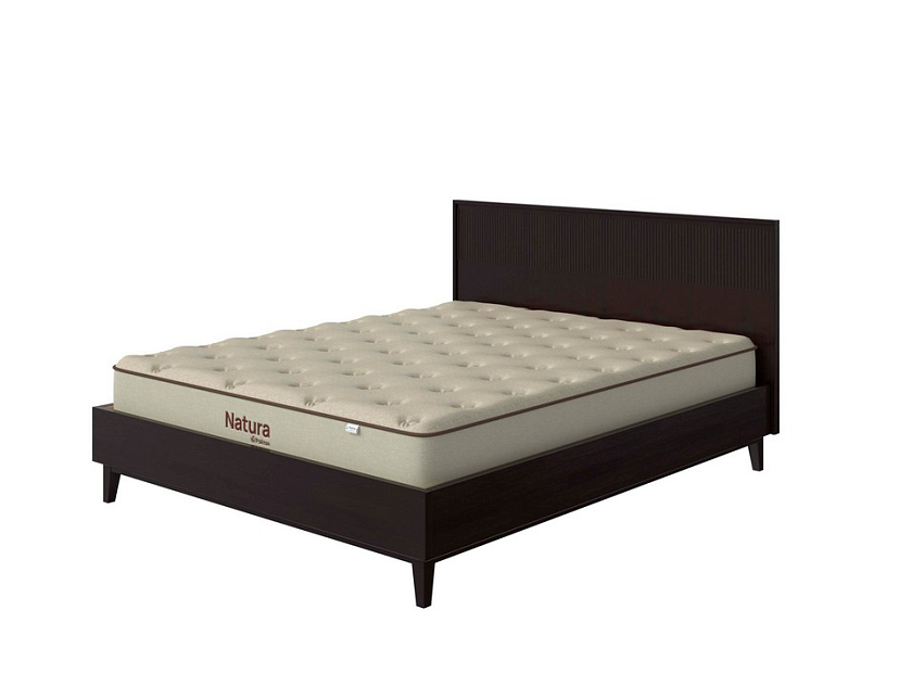 Кровать Tempo 200x200 Массив (сосна) Венге - Кровать из массива с вертикальной фрезеровкой и декоративным обрамлением изголовья