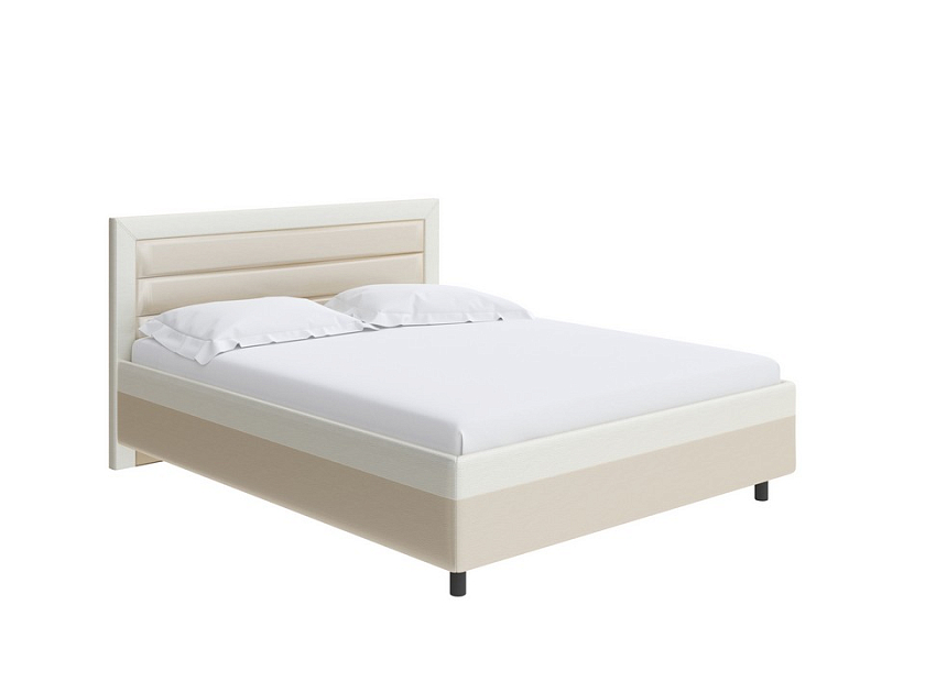 Кровать Next Life 2 180x200 Экокожа Бежевый/молочный перламутр - Cтильная модель в стиле минимализм с горизонтальными строчками