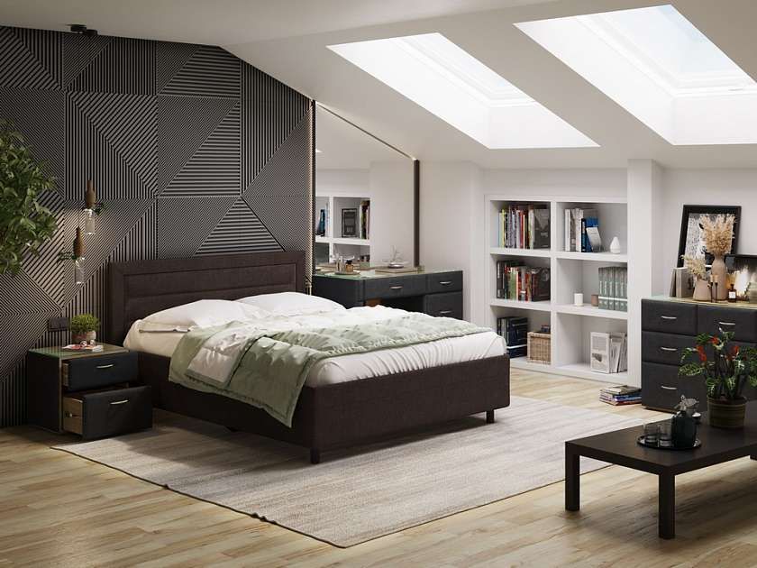 Кровать Next Life 2 120x200 Ткань: Рогожка Тетра Брауни - Cтильная модель в стиле минимализм с горизонтальными строчками