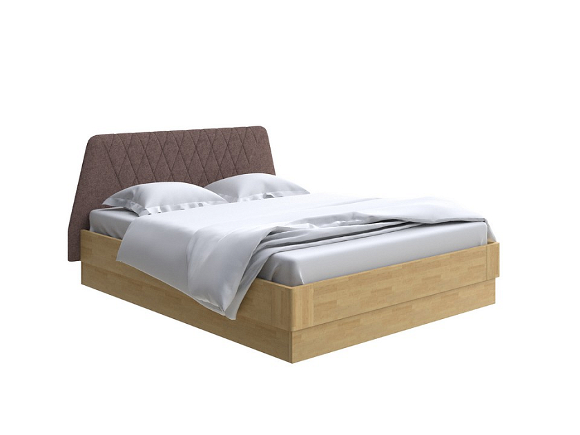 Кровать Lagom Hill Wood с подъемным механизмом 160x200 Ткань/Массив (береза) Levis 37 Шоколад/Масло-воск Natura (береза) - Кровать со встроенным основанием. 