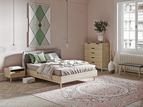 Большая кровать Lagom Side Wood - Оригинальная кровать без встроенного основания из массива сосны с мягкими элементами.