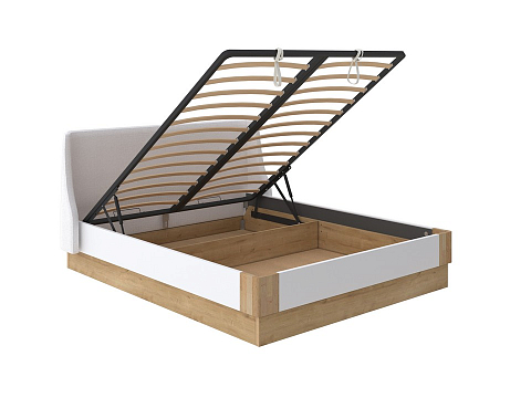 Белая двуспальная кровать Lagom Side Chips с подъемным механизмом - Кровать со встроенным ПМ механизмом. 