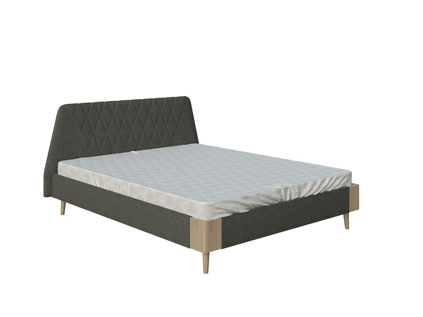Кровать Lagom Hill Soft 160x200 Ткань/Массив (дуб) Beatto Маренго/Масло-воск Natura (Дуб) - Оригинальная кровать в обивке из мебельной ткани.