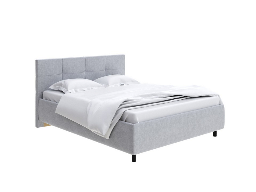 Кровать Next Life 1 80x190 Ткань: Рогожка Levis 83 Светло-Серый - Современная кровать в стиле минимализм с декоративной строчкой