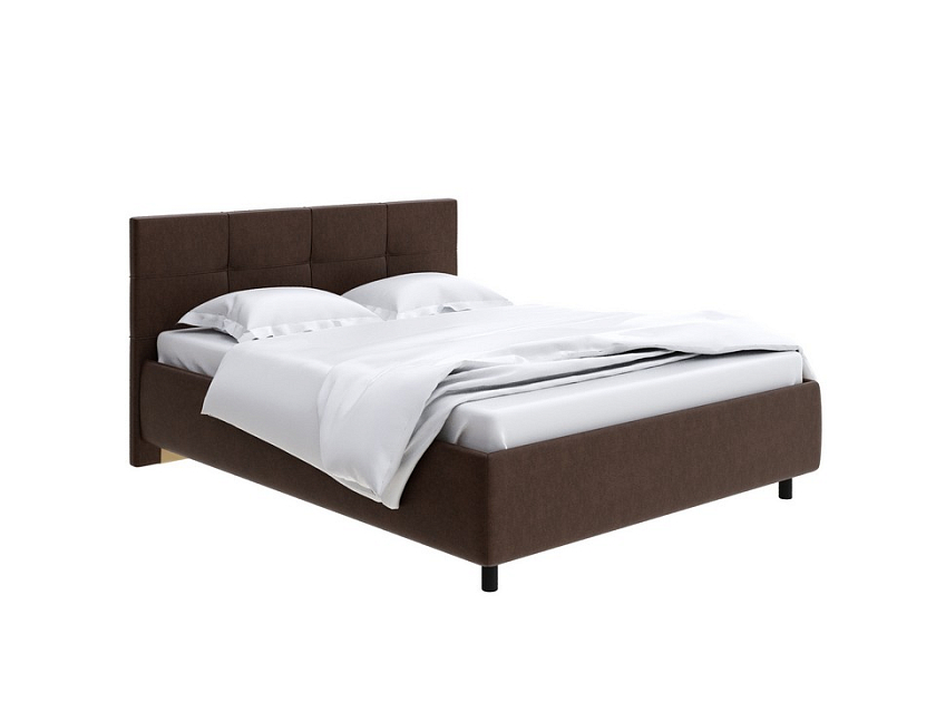 Кровать Next Life 1 90x190 Ткань: Рогожка Levis 37 Шоколад - Современная кровать в стиле минимализм с декоративной строчкой