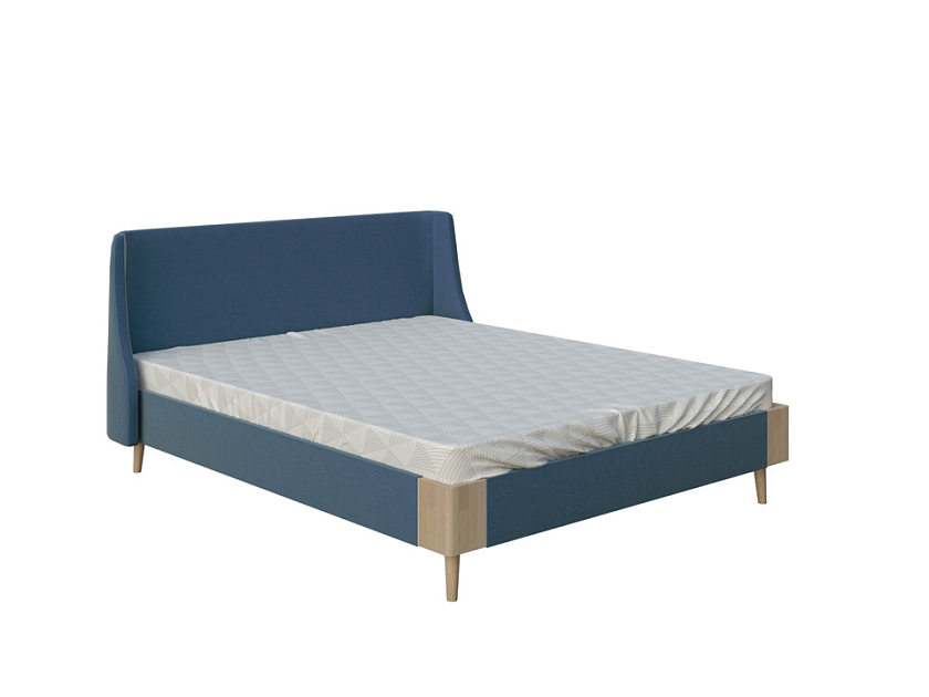 Кровать Lagom Side Soft 80x190 Ткань/Массив (бук) Лама Индиго/Масло-воск Natura (Бук) - Оригинальная кровать в обивке из мебельной ткани.