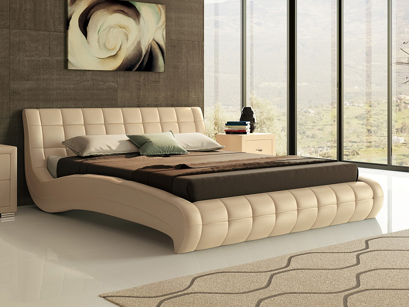 Кровать Nuvola-1 200x200 Ткань: Рогожка Levis 14 Бежевый - Кровать футуристичного дизайна из экокожи класса «Люкс».