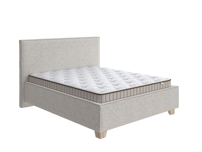 Кровать Hygge Simple 80x190 Ткань: Рогожка Levis 12 Лён - Мягкая кровать с ножками из массива березы и объемным изголовьем