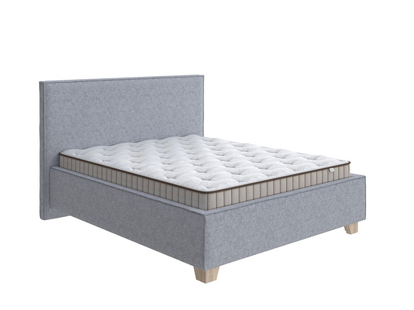 Кровать Hygge Simple 120x190 Ткань: Рогожка Levis 83 Светло-Серый - Мягкая кровать с ножками из массива березы и объемным изголовьем