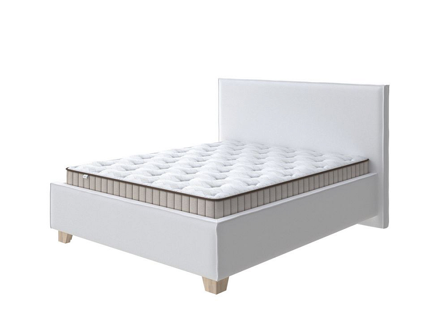 Кровать Hygge Simple 140x190 Ткань: Велюр Teddy Снежный - Мягкая кровать с ножками из массива березы и объемным изголовьем