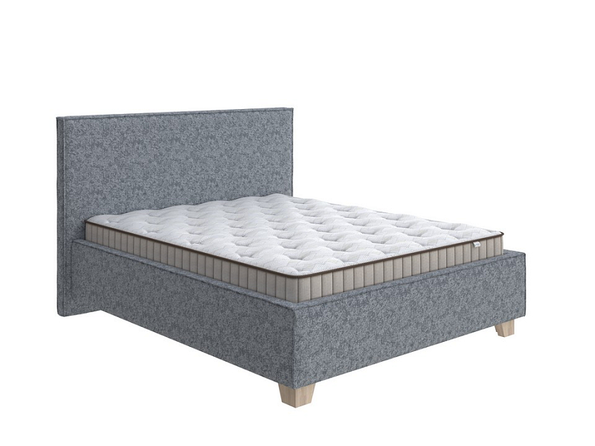 Кровать Hygge Simple 200x220 Ткань: Рогожка Levis 85 Серый - Мягкая кровать с ножками из массива березы и объемным изголовьем