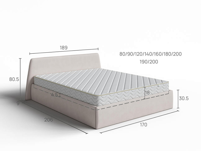 Кровать Binni для основания с ПМ 90x190 Ткань: Рогожка Тетра Бежевый