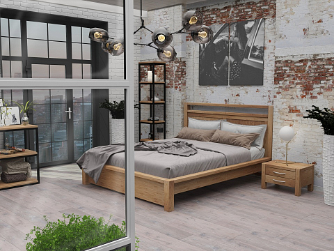 Двуспальная деревянная кровать Fiord - Кровать из массива с декоративной резкой в изголовье.