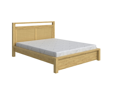 Двуспальная кровать с матрасом Fiord - Кровать из массива с декоративной резкой в изголовье.