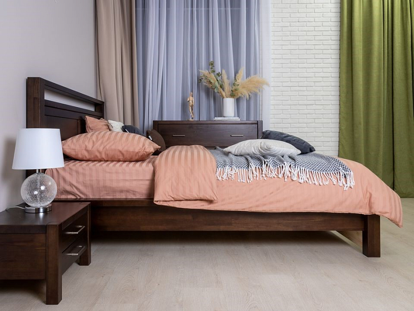 Кровать Fiord 200x200 Массив (сосна) Белая эмаль - Кровать из массива с декоративной резкой в изголовье.