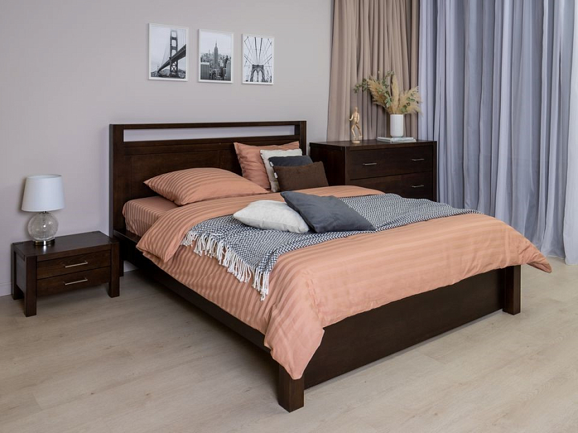 Кровать Fiord 90x190 Массив (бук) Венге (бук) - Кровать из массива с декоративной резкой в изголовье.