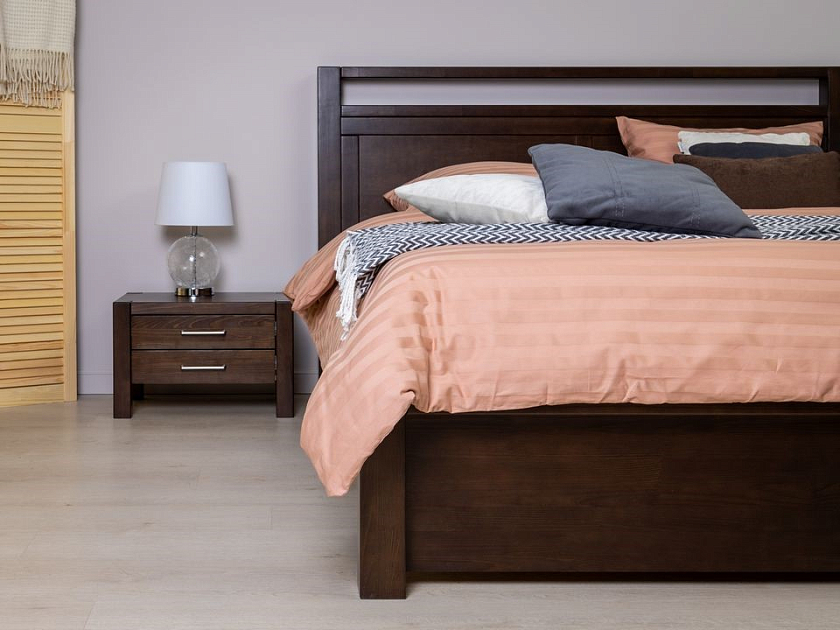 Кровать Fiord 140x190 Массив (сосна) Орех - Кровать из массива с декоративной резкой в изголовье.