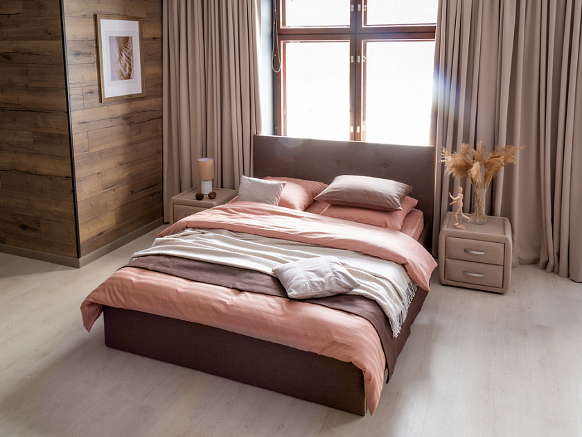 Кровать Forsa 140x200 Ткань: Велюр Casa Сахарный - Универсальная кровать с мягким изголовьем, выполненным из рогожки.