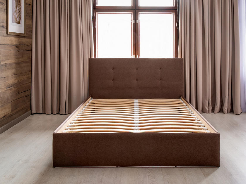 Кровать Forsa 140x200 Ткань: Велюр Ultra Серый камень - Универсальная кровать с мягким изголовьем, выполненным из рогожки.