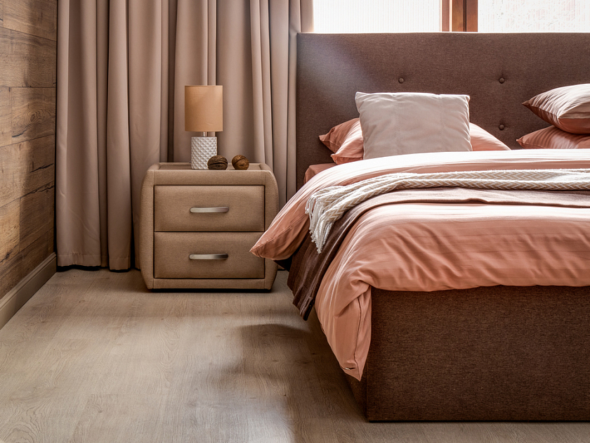 Кровать Forsa 140x200 Ткань: Велюр Ultra Серый камень - Универсальная кровать с мягким изголовьем, выполненным из рогожки.