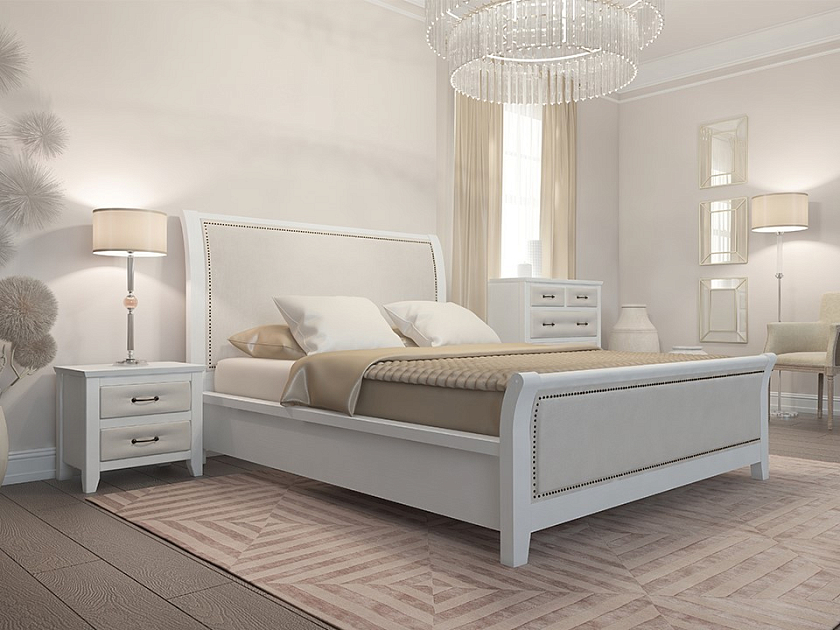 Кровать Dublin 160x190 Ткань/Массив Тетра Молочный/Белая эмаль - Уютная кровать со встроенным основанием из массива сосны с мягкими элементами.