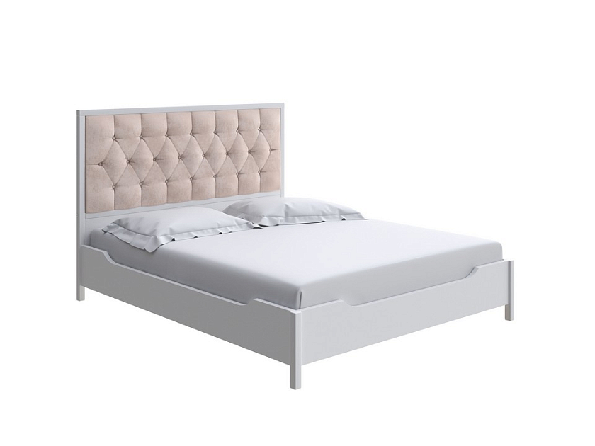 Кровать Vester 160x200 Ткань/Массив Лофти Мокко/Белая эмаль (сосна) - Современная кровать со встроенным основанием