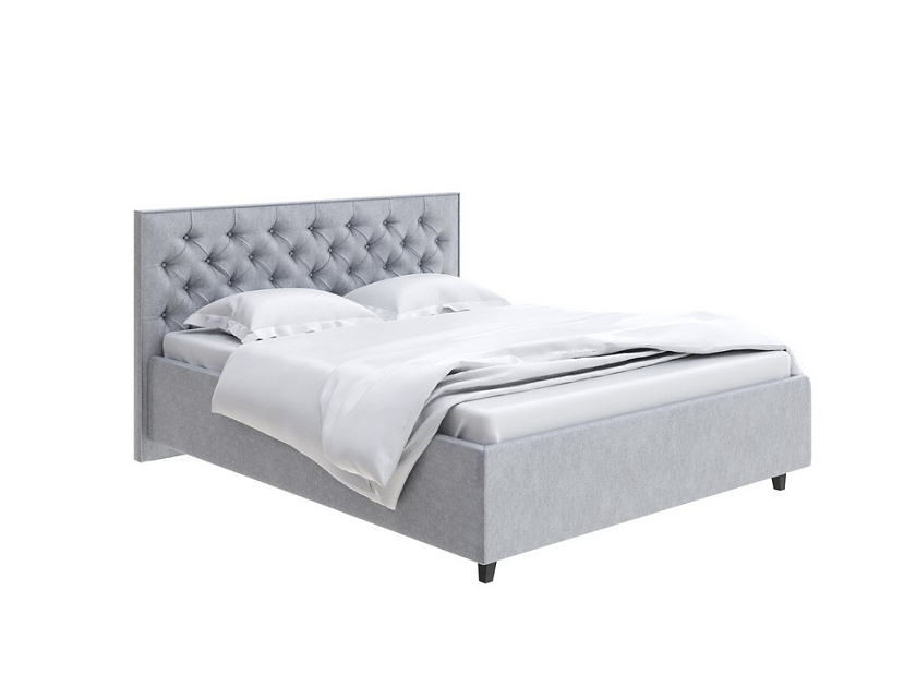 Кровать Teona 160x200 Ткань: Рогожка Levis 83 Светло-Серый - Кровать с высоким изголовьем, украшенным благородной каретной пиковкой.