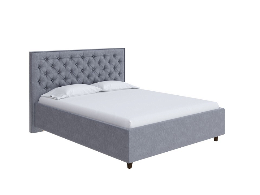 Кровать Teona Grand 80x190 Ткань: Рогожка Levis 85 Серый - Кровать с увеличенным изголовьем, украшенным благородной каретной пиковкой.