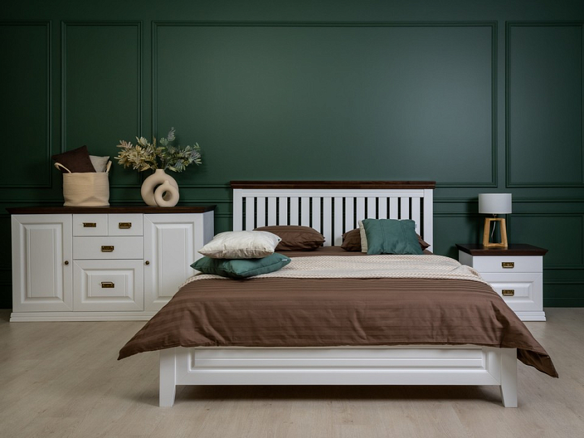 Кровать Olivia 90x200 Массив (сосна) Белая эмаль + Орех - Кровать из массива с контрастной декоративной планкой.