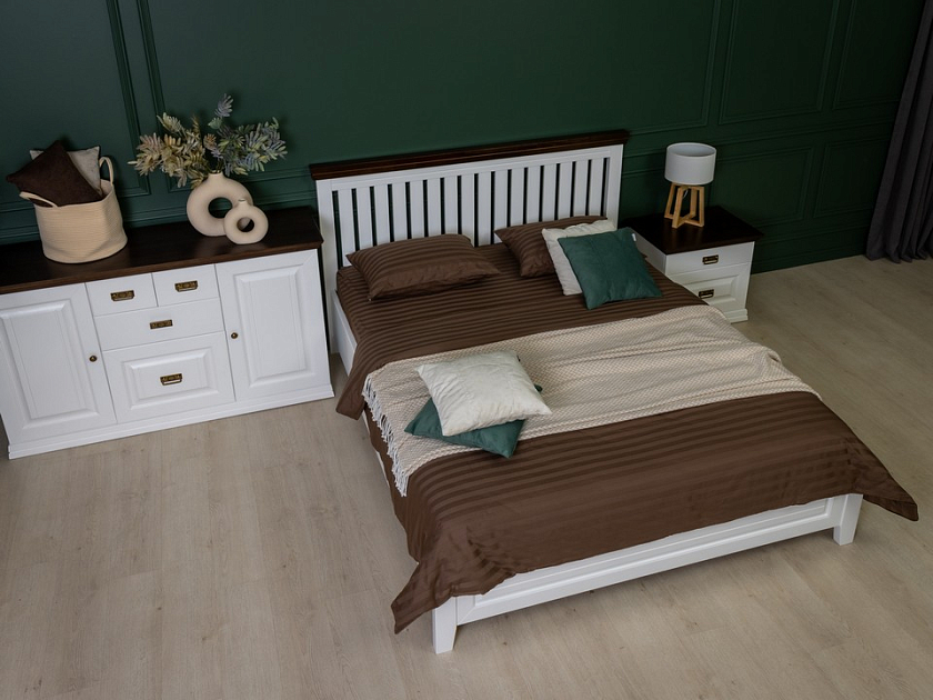 Кровать Olivia 200x190 Массив (сосна) Белая эмаль + Орех - Кровать из массива с контрастной декоративной планкой.