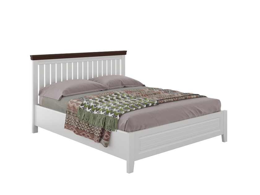 Кровать Olivia 160x200 Массив (сосна) Белая эмаль + Венге - Кровать из массива с контрастной декоративной планкой.