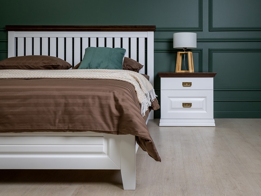 Кровать Olivia 200x200 Массив (сосна) Белая эмаль + Орех - Кровать из массива с контрастной декоративной планкой.