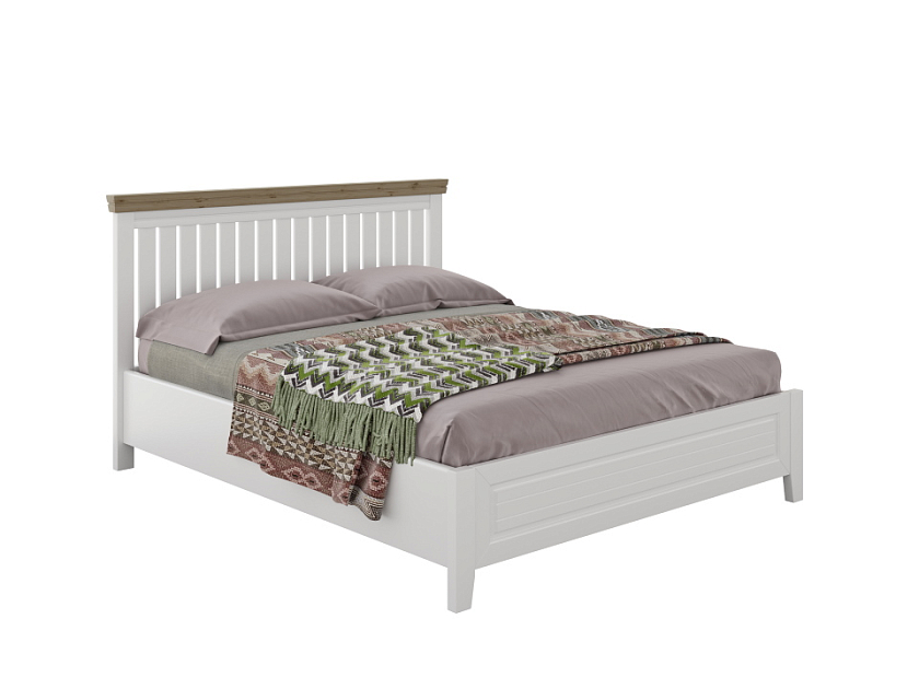 Кровать Olivia 200x220 Массив (сосна) Белая эмаль/Антик - Кровать из массива с контрастной декоративной планкой.
