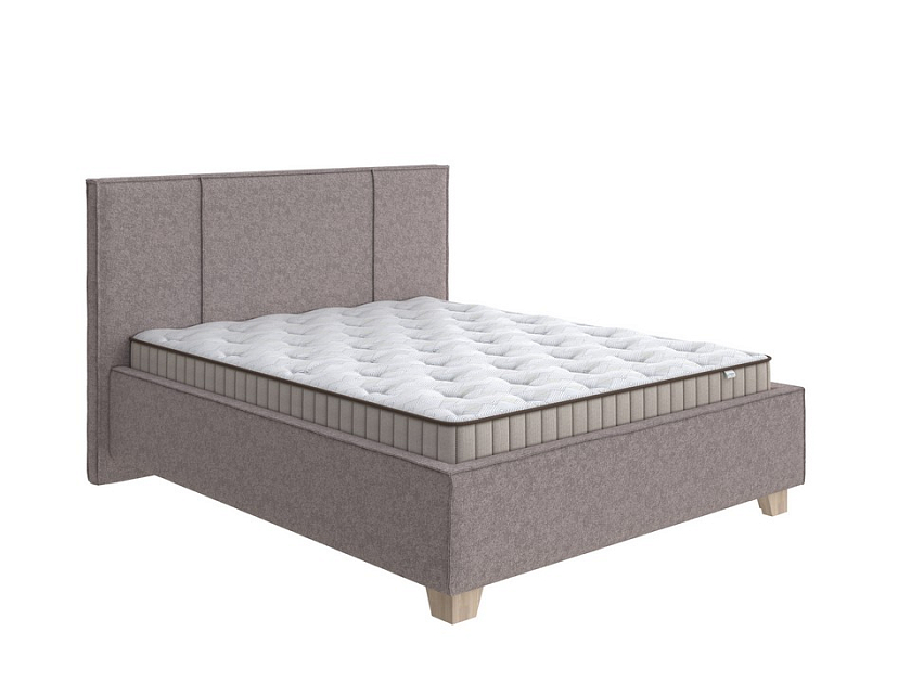 Кровать Hygge Line 80x190 Ткань: Рогожка Levis 25 Светло-коричневый - Мягкая кровать с ножками из массива березы и объемным изголовьем