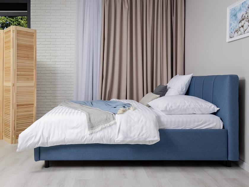 Кровать Nuvola-7 NEW 140x190 Ткань: Рогожка Levis 12 Лён - Современная кровать в стиле минимализм